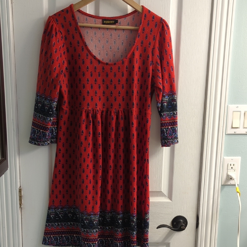 Reborn Red and Blue Long Sleeve Dress